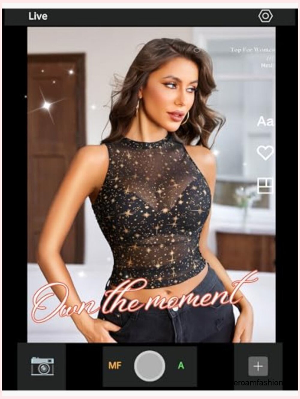 Mesh Camisole Top with Ruching, Cropped Fit, High Neck, Y2K Style - Picture 4 of 7